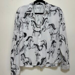 Jane & Delancey | Horse Print Blouse, Western Style Top – Size S